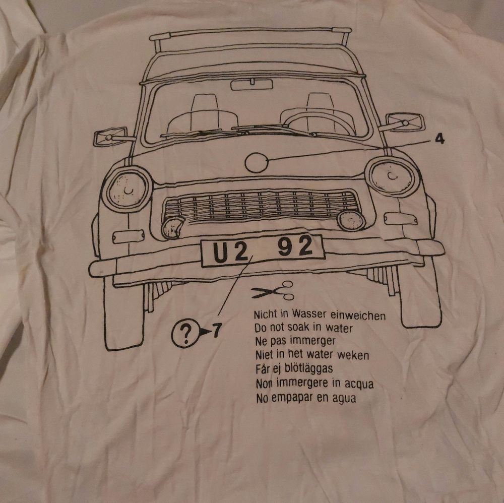 U2 1992 Tour White Local Crew T-Shirt - Diagram of a Car